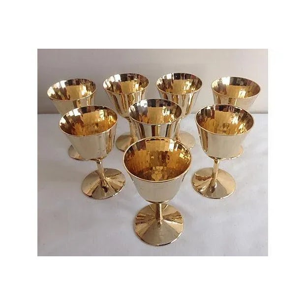 Mid-Century Modern C.1960's Hollywood Regency Era 24k. Gold Interior Motif of Honeycomb Prism Cordials - Set of 8 For Sale - Image 3 of 7
