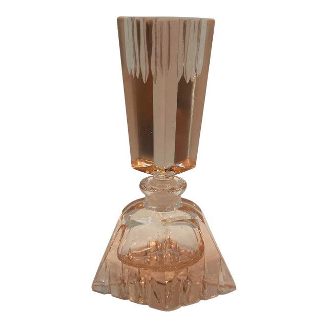 Vintage Pink Crystal Perfume Bottle With Stopper For Sale