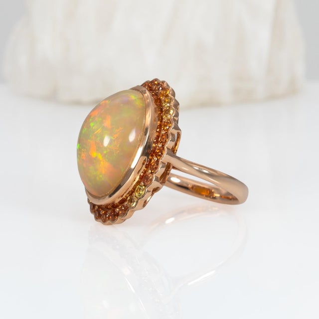 2020s 11Cts Statement Opal Ring With Earth Mined Sapphire Accents: Solid 14k Gold, Size 6.75 For Sale - Image 5 of 8