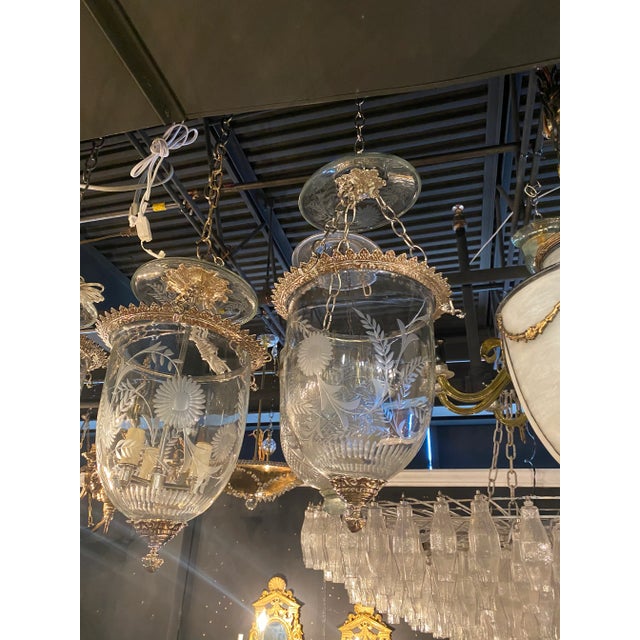 Silver 1930s French Silver Plated and Etched Glass Lantern For Sale - Image 8 of 9