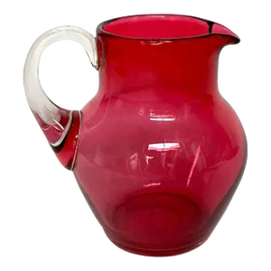Small English Victorian Cranberry Red and Clear Glass Pitcher