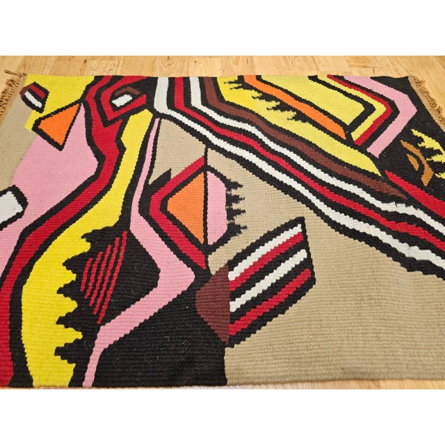 Mid-Century Modern Vintage Mid-Century Modern Handwoven Tapestry, Abstract Design, Wool For Sale - Image 3 of 9