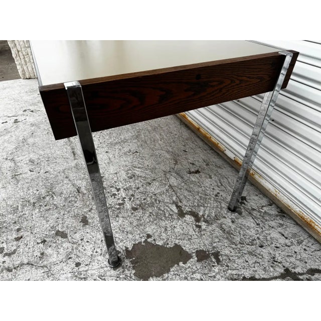 Late 20th Century Laminate Top Walnut and Chrome Harvey Probber Style 3 Drawer Desk For Sale In Houston - Image 6 of 8