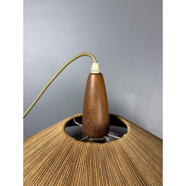 Large Mid-Century Teak and Sisal Cord Pendant from Temde Leuchten, 1960s For Sale - Image 6 of 14