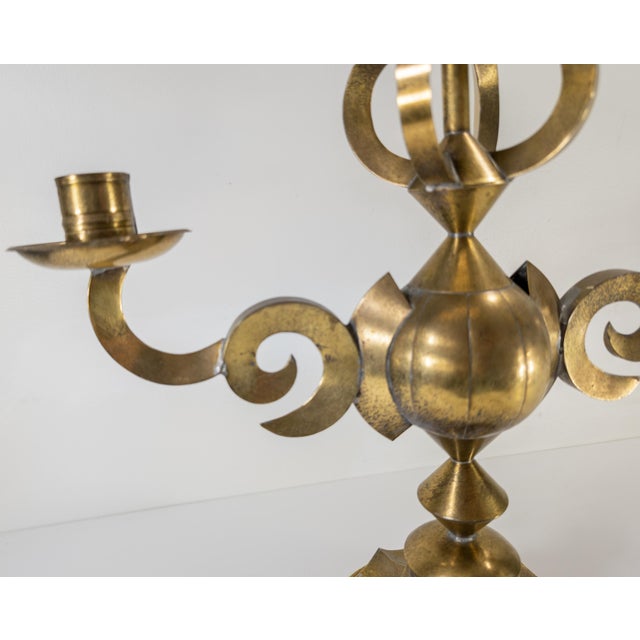 20th Century Mexican Rustic Gilt Tin Candelabra Candlestick For Sale - Image 9 of 12
