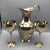 Floral etched handmade 36 ounce brass water/wine pitcher with 2 brass hand pounded wine goblets. Both goblets as well as...