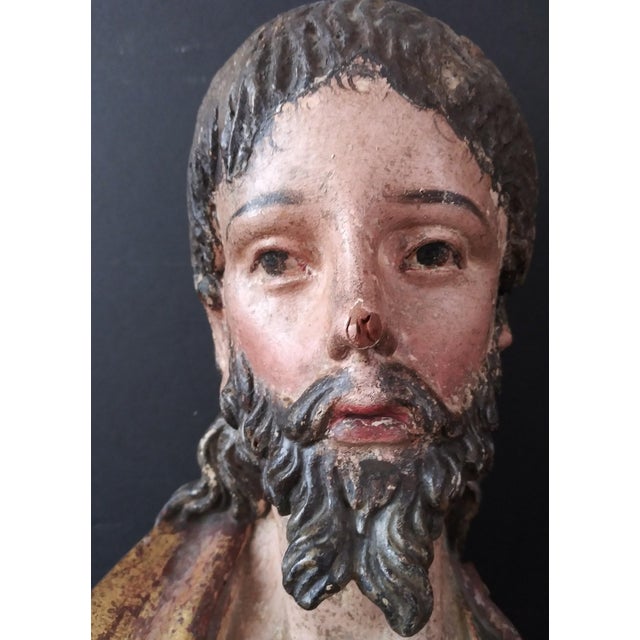 Mission 18th Century Spanish Carved Gilt and Polychrome Wood Saint Paul For Sale - Image 3 of 8