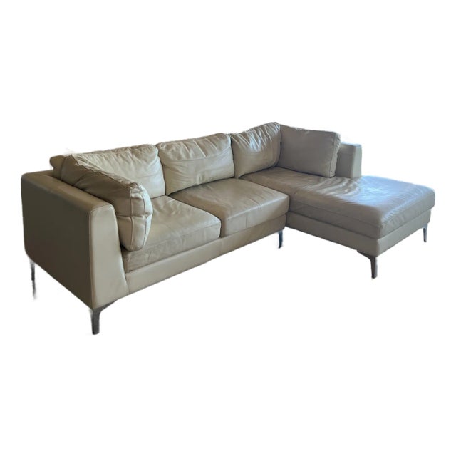Design Within Reach DWR Leather Sectional in Cream For Sale