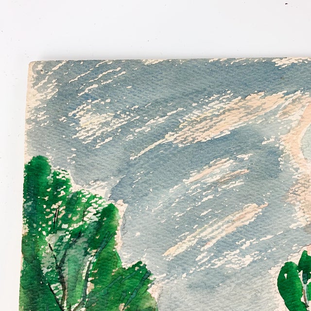 Mid 20th Century Mid 20th Century Vintage Signed Original Watercolor Fly Fishing Lake Trees Landscape Bridge Art For Sale - Image 5 of 10