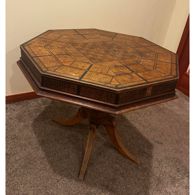 Vintage Handcrafted Matchstick Inlay Game Table For Sale In Portland, OR - Image 6 of 12