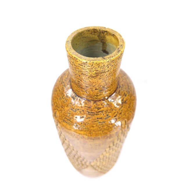 Mid-Century Modern Vintage Italy Mid-Century Ceramic Studio Vase With Impressed Designs For Sale - Image 3 of 6
