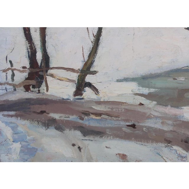 1970s Vintage Winter Landscape Painting, Ukrainian Art, 1970s 35-50 For Sale - Image 5 of 6
