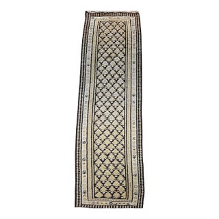 Vintage Qazvin Tribal Kilim Runner, Handwoven Wool, Allover Paisley Pattern, Tan & Brown, 3x11 For Sale