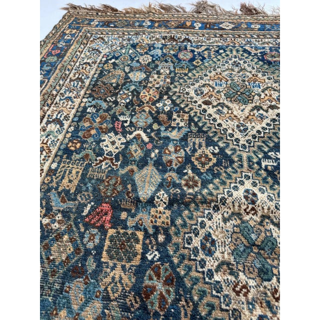 Textile Vintage Shiraz Village Life with Coastal Color Palette Rug - 5 x 6.9 For Sale - Image 7 of 11