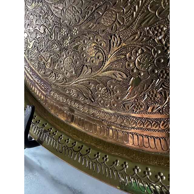 Brass Vintage 1940s Benares Hand-Chased Heavy Gauge Brass Valet Tray With Foliage & Animal Motifs For Sale - Image 8 of 12