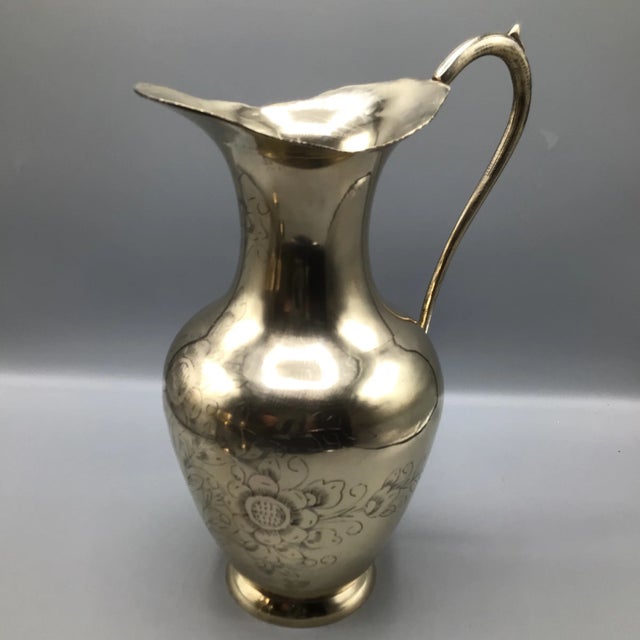 1970s Handmade Brass Pitcher and 2 Hand Pounded Brass Wine/Water Goblets-Set of 3 For Sale - Image 5 of 12