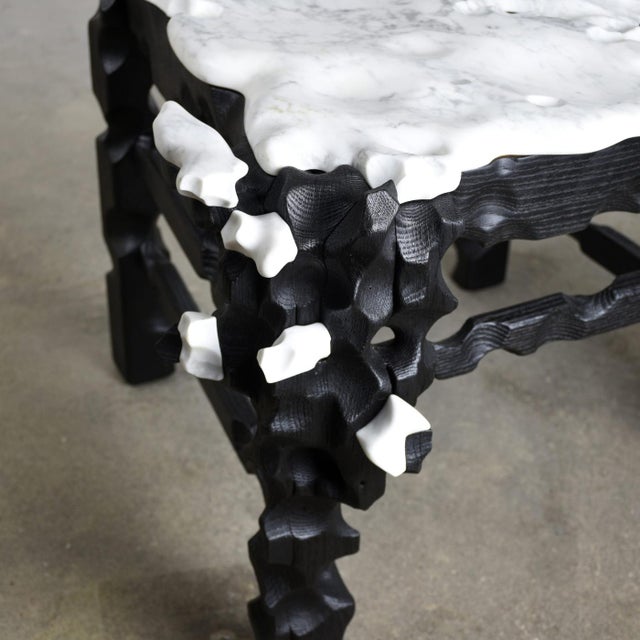 Wood Throne Object - Collectible Reclaimed Wood and Marble Objet, Chair or Side Table by Gabor Gobi For Sale - Image 7 of 11