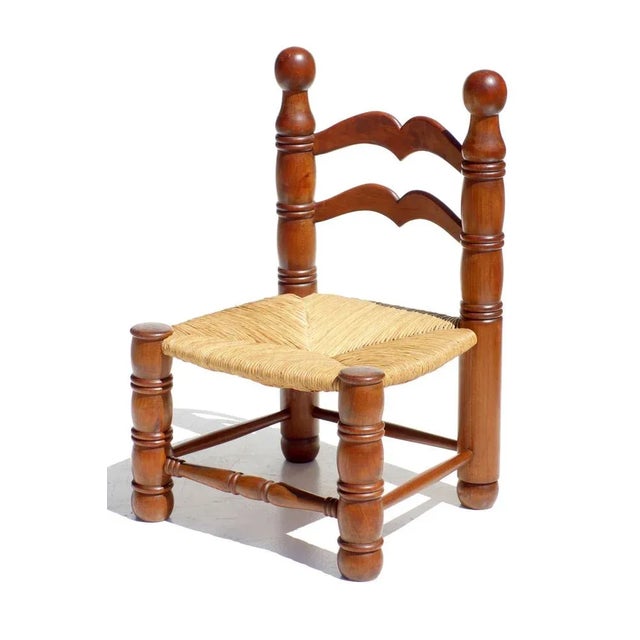 Wood Set of Wicker and Oak Chairs by Charles Dudouyt, 1940s For Sale - Image 7 of 13