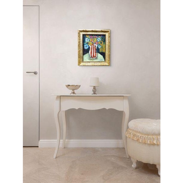 Free Shipping!! Bright and vibrant original oil painting on a a canvas presented wired and ready to hang in a gilded gold...