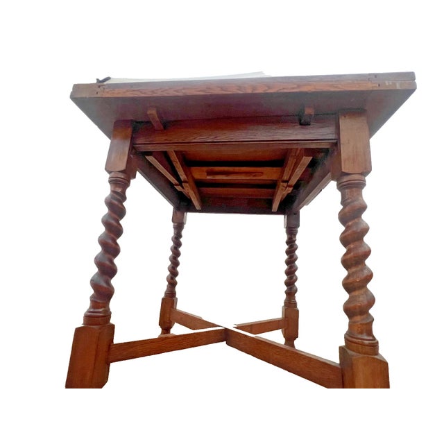 Antique Expanding Pub Kitchen Table Barley Twist Legs Rare Petite Size Solid Oak For Sale - Image 13 of 13
