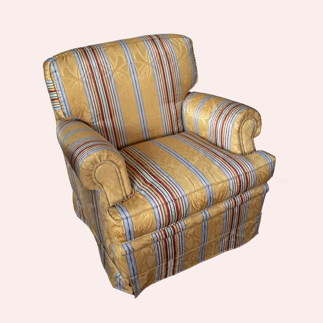 Italian Armchair with Liberty Striped Fabric, 1990s For Sale - Image 4 of 7