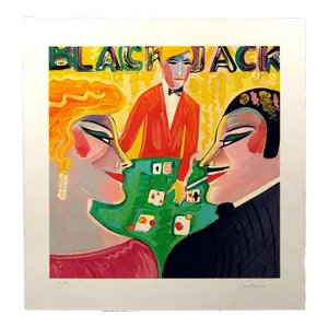 1980s Earl Linderman "Hit Me Again" Hand Signed Art Serigraph, Black Jack