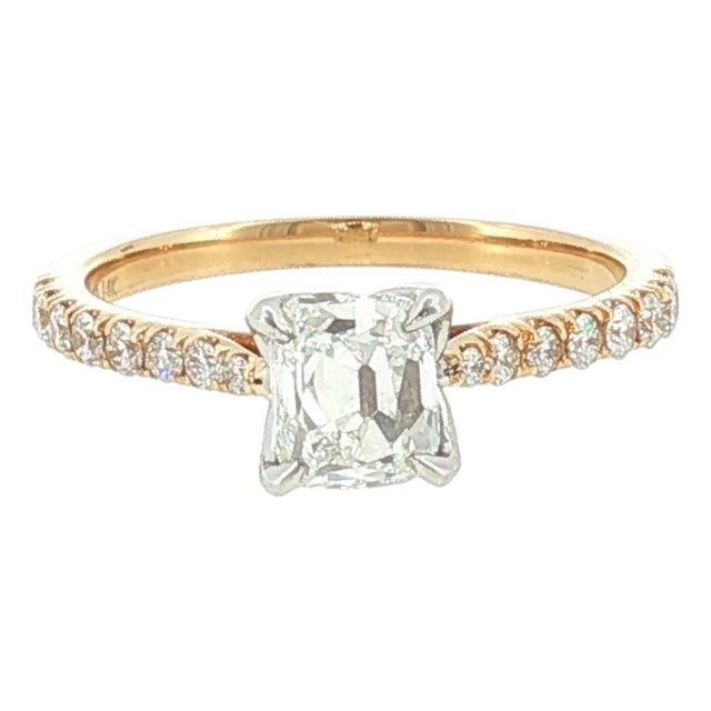 Delicate 14k Old Mine Cushion Cut Diamond Engagement Ring With 16 Side Diamonds, Size 6.75 For Sale