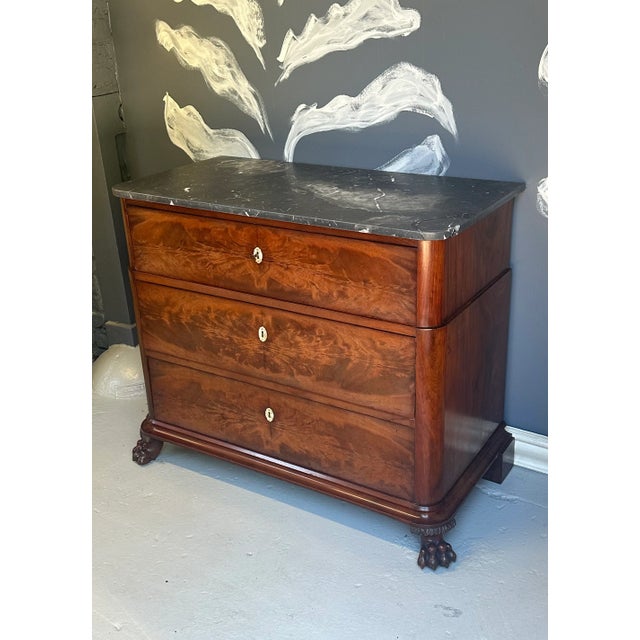 Mid 19th Century Biedermeier Mahogany Chest of Drawers With Black Marble Top, Germany , Circa 1840 For Sale - Image 5 of 12
