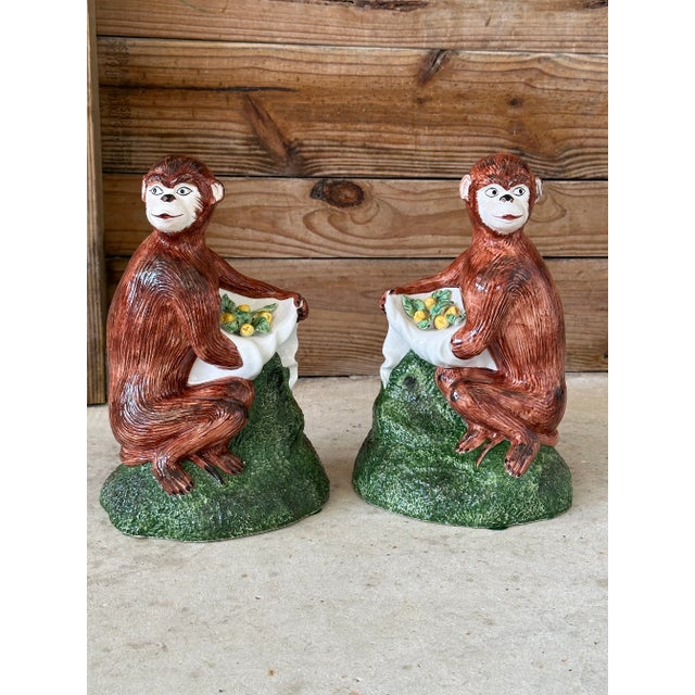 Pair of Vintage Italian Ceramic Monkey Figurines With Lemon Garlands For Sale - Image 10 of 11