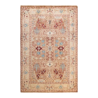 Eclectic Hand-Knotted Area Rug - Yellow, 4' 1" x 6' 2" For Sale