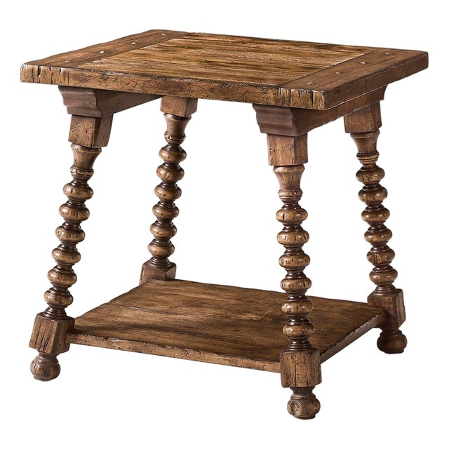 Rustic Farmhouse Spool-Leg Side Table For Sale