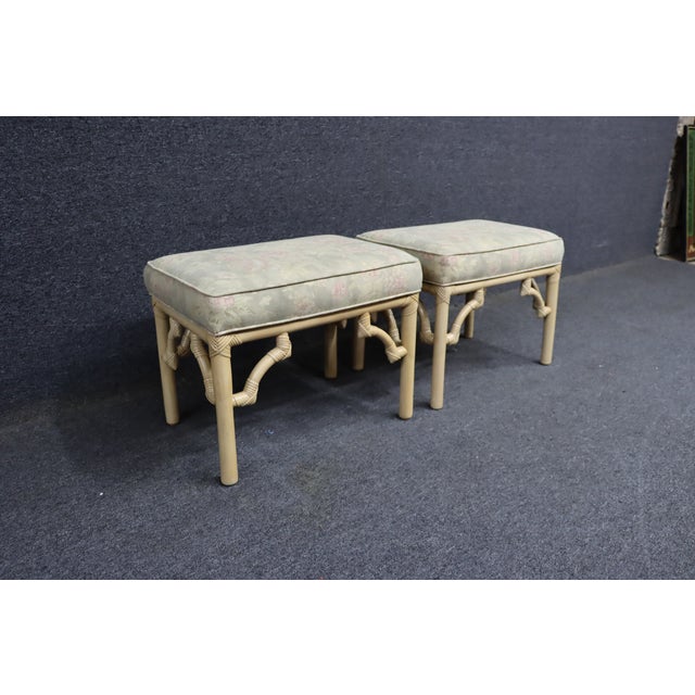 Mid 20th Century Pair of Bamboo Footstools With Floral Upholstery For Sale - Image 5 of 11