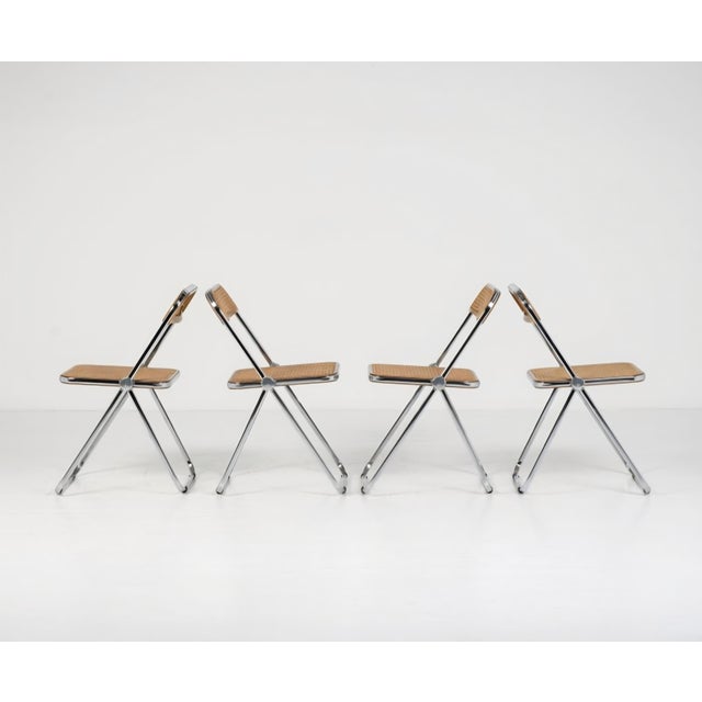 Silver Vintage Plia Folding Chair in Vienna Straw by Giancarlo Piretti for Anonima Castelli, 1970s, Set of 5 For Sale - Image 8 of 14