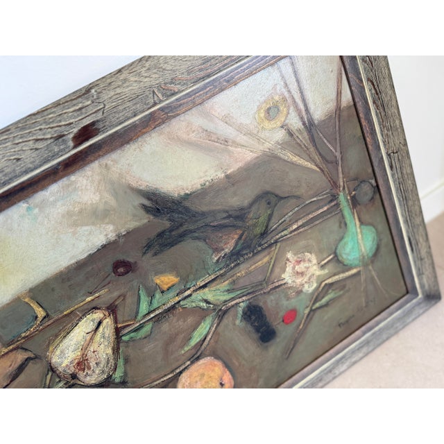 Vintage Still Life oil painting in abstract subjects and arrangement framed is a textured weathered oak frame that...