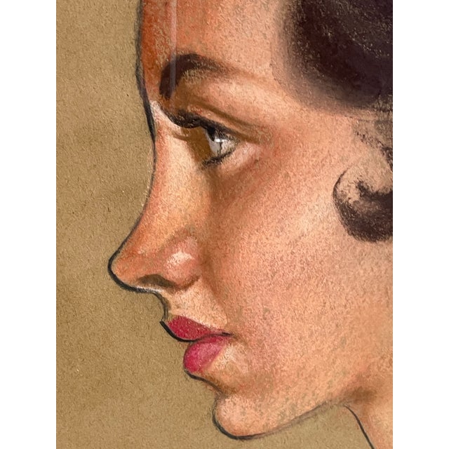 Mid 20th Century Vintage 1950s Pastel Portrait of Young Woman For Sale - Image 5 of 12