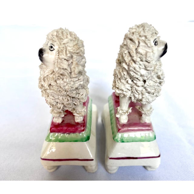 Antique Victorian Staffordshire Spaghetti Poodles on Pillow Bases - A Pair For Sale - Image 13 of 16