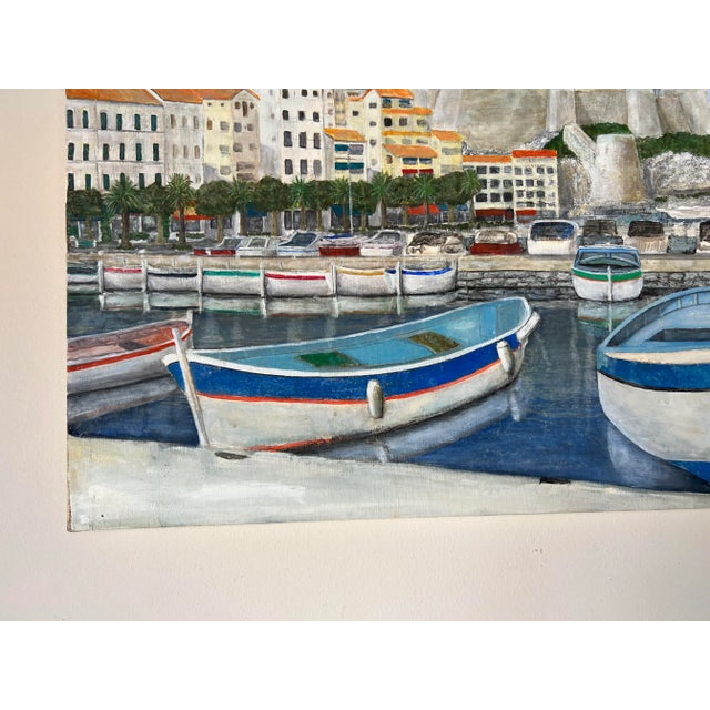 Blue Vintage Italian Fishing - Harbor Village Scene Oil Painting/ Sold For Sale - Image 8 of 10