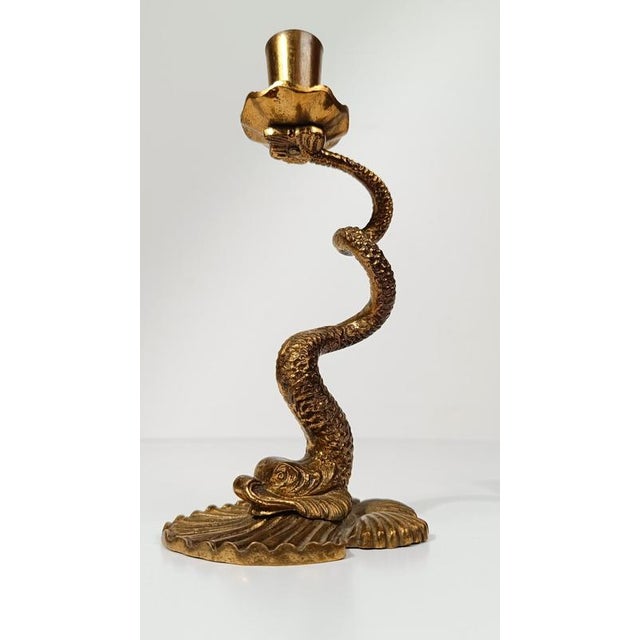 Vintage Italian Baroque Style Brass Dolphin Candlesticks, 1950s, Set of 2 For Sale - Image 10 of 18