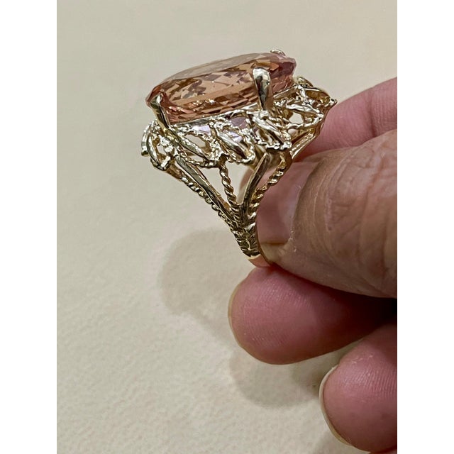 20 Carat Oval Shape Morganite Cocktail Ring 14 Karat Yellow Gold Estate For Sale - Image 18 of 18