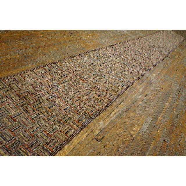 Early 20th Century American Hooked Rug ( 3' x 27'5" - 90 x 836 ) Antique American Hooked Rug Hallway Runner Wool...