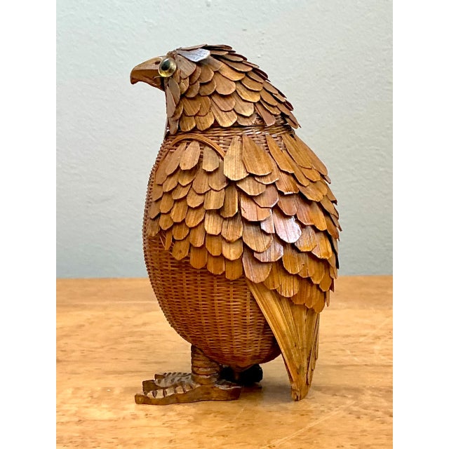 Chocolate Vintage Shanghai Weave Woven Rattan Bird For Sale - Image 8 of 12