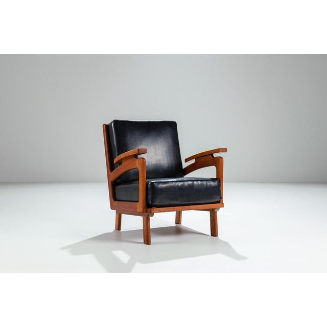Belgian Lounge Chairs in Oak with Leather Cushions, 1960s, Set of 2 For Sale - Image 9 of 17