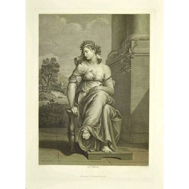 Peace is a chalcography reproduction of D'apres Rafael's original artwork in 1940s. The state of preservation is good....