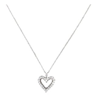 0.37ctw Diamond Open Heart Pendant Necklace 14k White Gold 18" Rope Chain For Sale