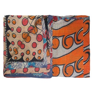 Rug & Relic Vintage Dots & Floral Kantha Quilt For Sale