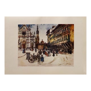 1905 Italian Original Print - Piazza Santa Croce - From Book Florence & Some Tuscan Cities (1905) For Sale