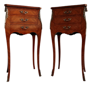 Louis XV French Bedside Tables with Floral Marquetry, 1940s, Set of 2