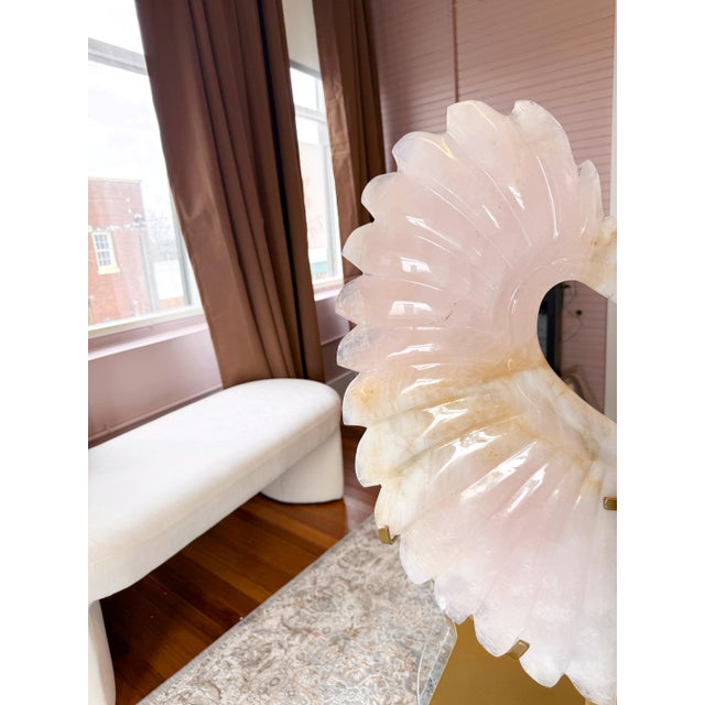 Monumental Rose Quartz “Winged Form” Sculpture With Golden Healer Inclusions – 28.5” Statement Piece For Sale - Image 17 of 18