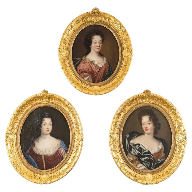 Three Portraits of The Princesses of Bourbon, Oil on Canvases, 18th Century, Framed For Sale - Image 15 of 15
