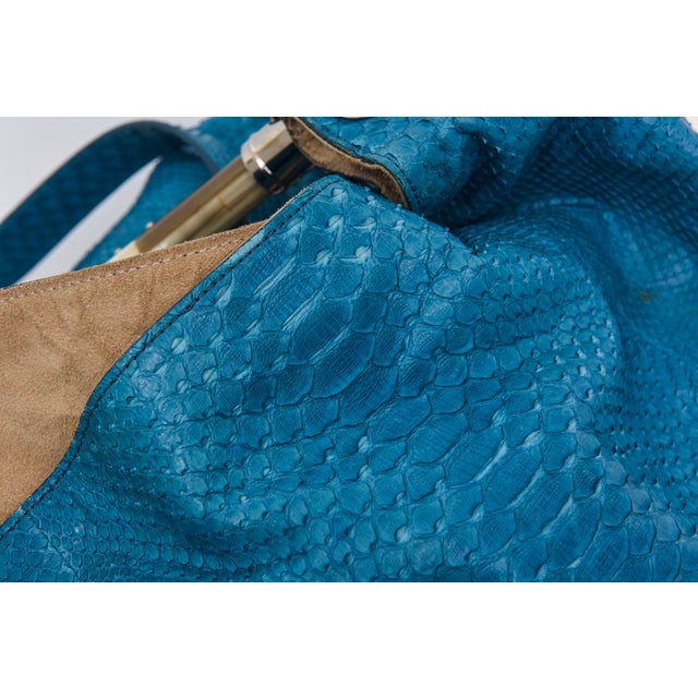 Ralph Lauren 2000 Turquoise Python Shoulder Bag With Horn Top Handle For Sale - Image 11 of 14